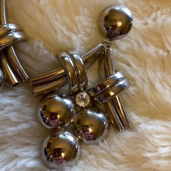 Vintage 80s silver tone and crystal jewel big flashy statement earrings - Picture 3 of 7